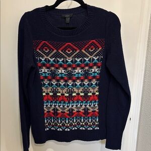 J Crew Wool Navy Fair Isle Southwest Aztec Sweater Size Small